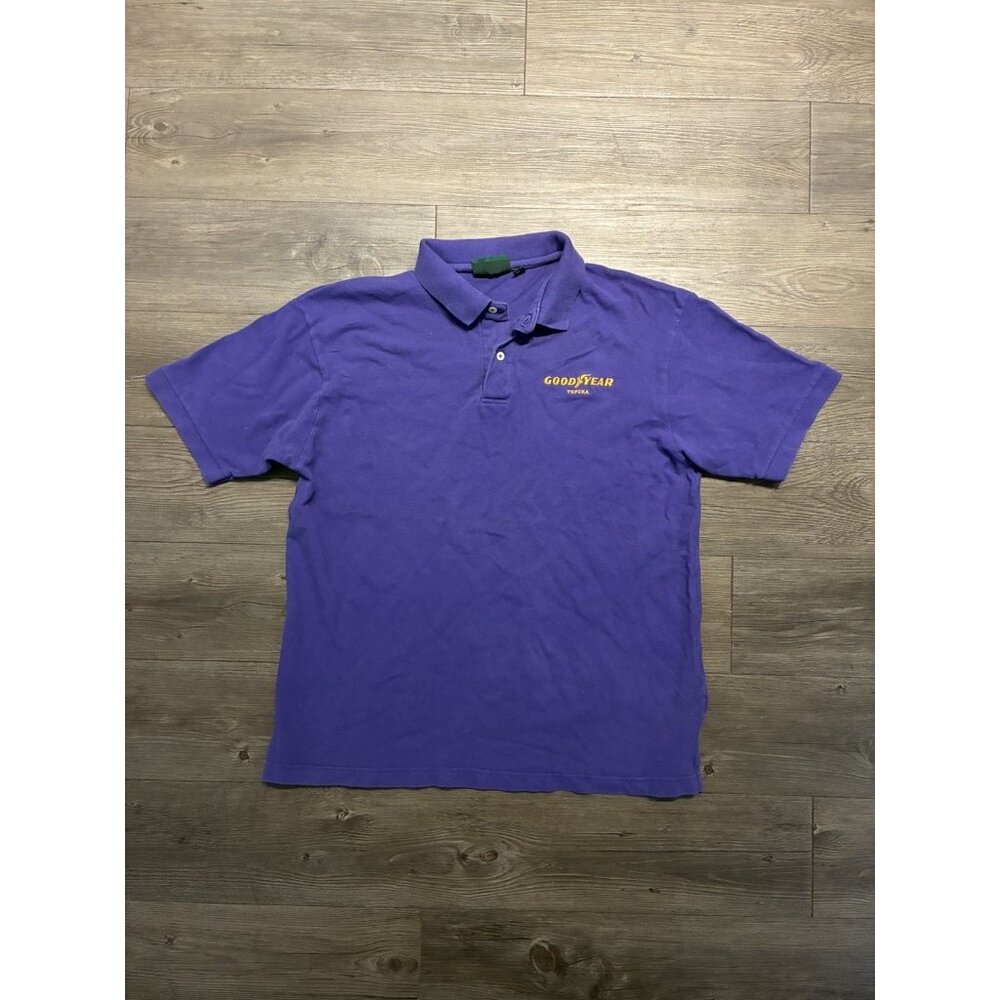 Vintage Goodyear Racing Shirt Adult L Purple Yellow Embroidery Polo Short Sleeve